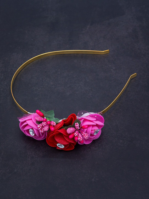 

Golden Peacock Pink & Red Embellished Hairband
