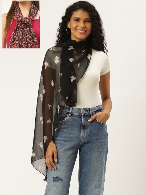 

Trend Arrest Women Pack Of 2 Printed Scarves, Black