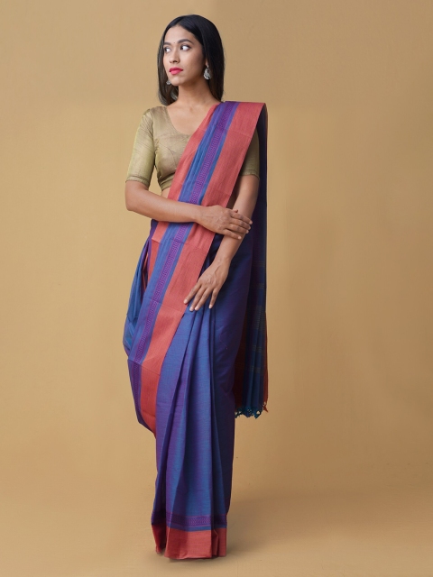 

Unnati Silks Blue Solid Pure Kanchi Cotton Saree