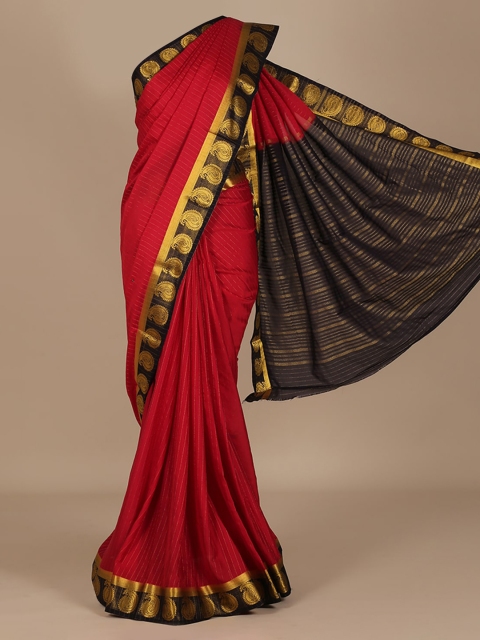 

Pothys Red Solid Poly Crepe Saree