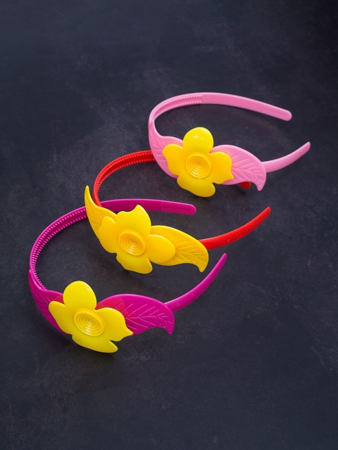 

Golden Peacock Girls Set Of 3 Flower Hairbands, Pink