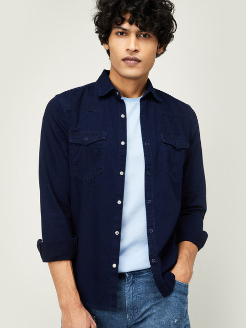 

Forca Men Navy Blue Slim Fit Solid Casual Shirt