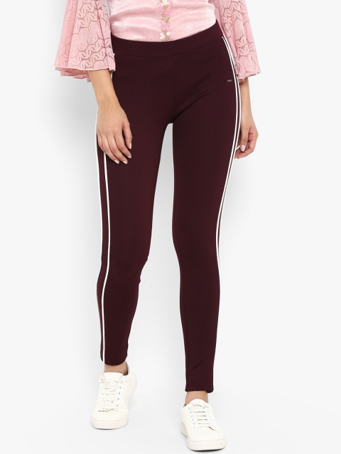 

FOSH Women Maroon Solid Skinny-Fit Treggings