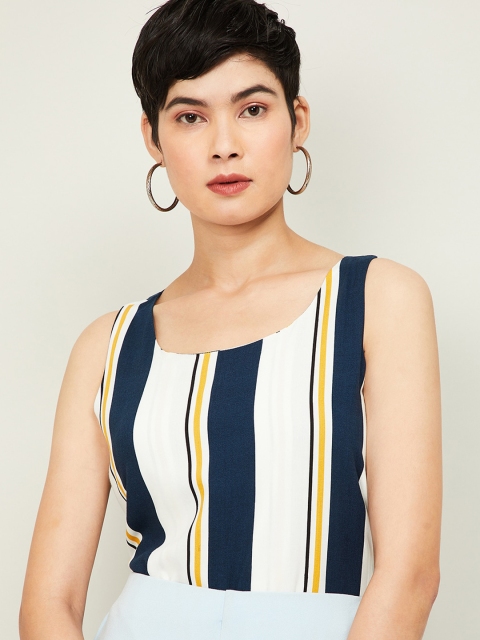 

CODE by Lifestyle Women Navy Blue Striped Fitted Top