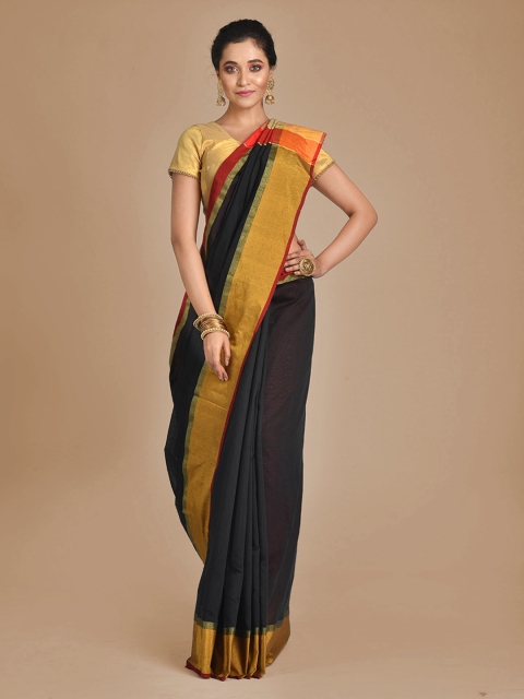 

Mitera Black Solid Cotton Blend Saree