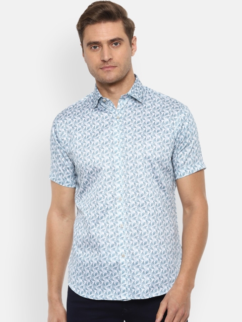 V Dot Men Blue Slim Fit Printed Cotton Casual Shirt