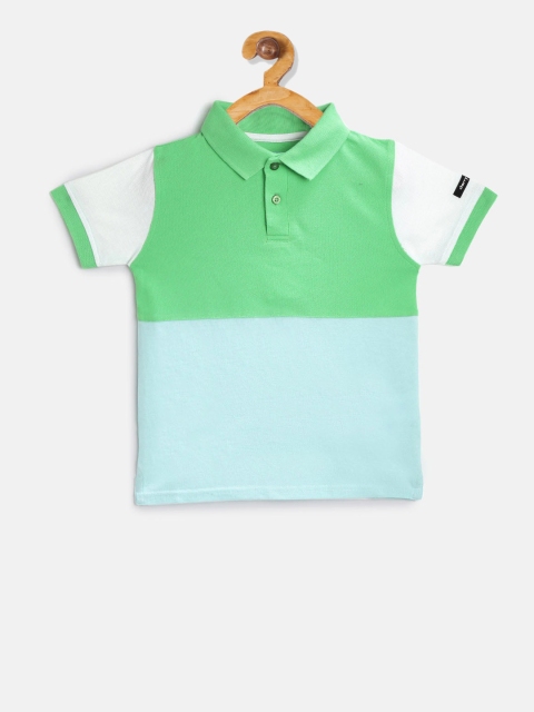 

Cherry Crumble Boys Green & Blue Colourblocked Polo Collar T-shirt