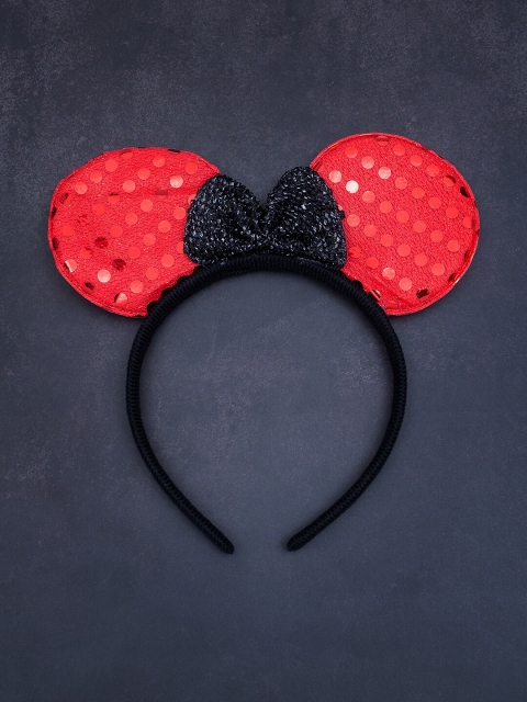 

Golden Peacock Red & Black Sequins Embellished Mickey Mouse Ears & Bow Hairband