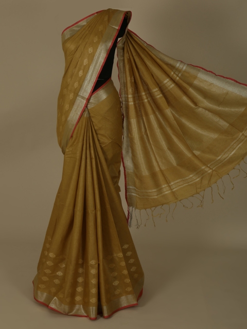 

Pothys Brown & Gold-Coloured Pure Linen Woven Design Saree