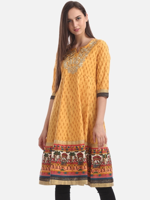 

Anahi Women Mustard Yellow & Brown Printed A-Line Kurta