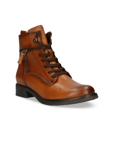 

Bugatti Women Brown Solid Leather High-Top Flat Boots