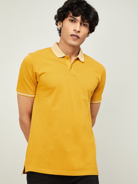 

Fame Forever by Lifestyle Men Mustard Yellow Solid Polo Collar T-shirt