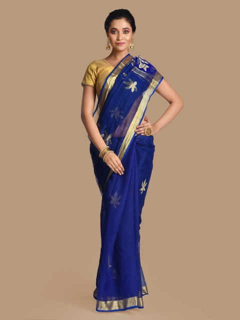 

Mitera Blue Woven Design Cotton Blend Handloom Saree
