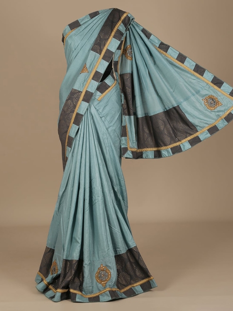 

Pothys Blue Solid Jute Silk Saree
