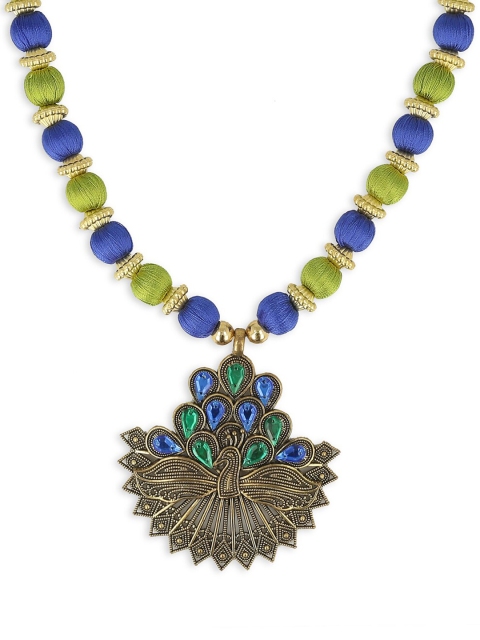 

AKSHARA Women Blue & Green Handcrafted Long Brass Necklace