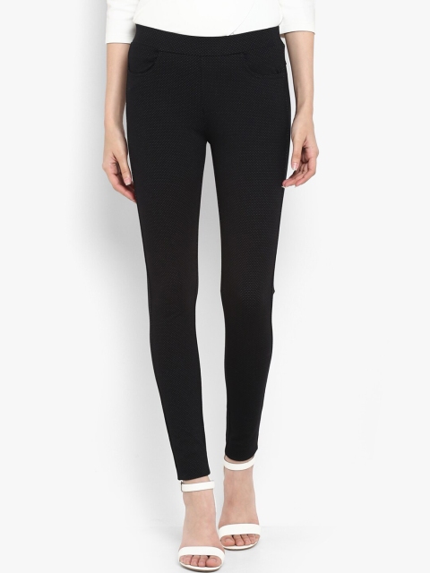 

FOSH Women Black Printed Skinny-Fit Treggings