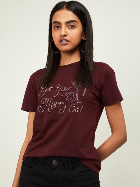 

Ginger by Lifestyle Women Burgundy Printed Pure Cotton Top