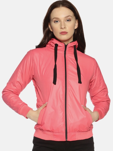 

Campus Sutra Women Peach-Coloured Solid Windcheater Bomber Jacket