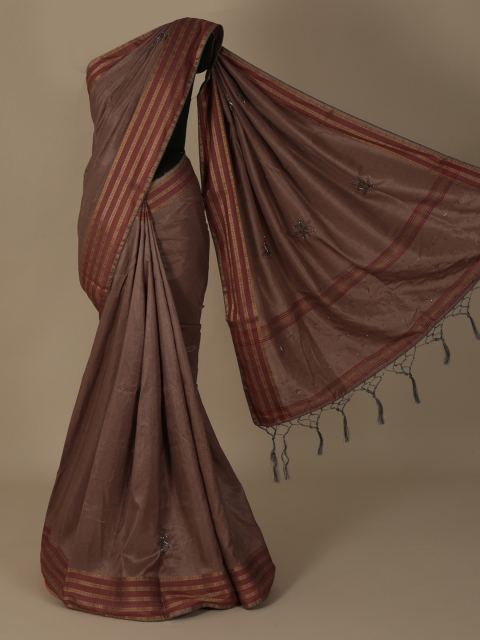 

Pothys Brown Solid Jute Silk Saree