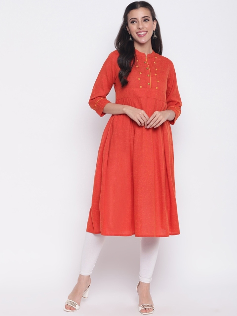 

Shakumbhari Women Orange Solid A-Line Kurta