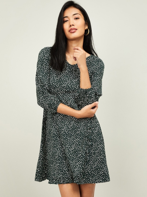

Ginger by Lifestyle Women Olive Green Printed A-Line Dress