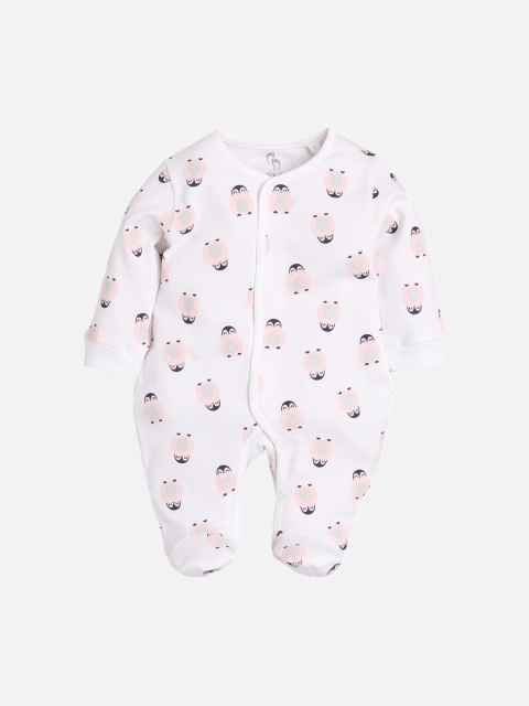 

BABY GO Infant Girls Beige & White Printed Romper