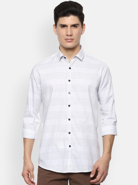 

V Dot Men White & Black Slim Fit Checked Casual Shirt