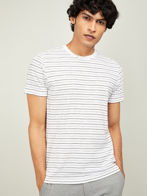 

CODE by Lifestyle Men White Striped Round Neck T-shirt