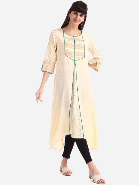 

Anahi Women Cream-Coloured Yoke Design A-Line Kurta