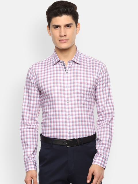 

Van Heusen Men White & Pink Slim Fit Checked Formal Shirt