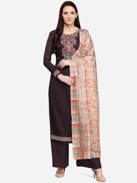 

Stylee Lifestyle Women Brown Pashmina Embroidered Dress Material