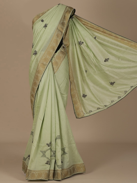 

Pothys Green Embroidered Jute Silk Saree