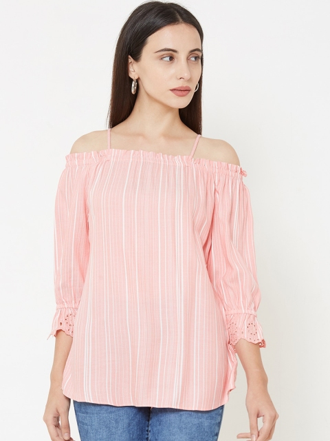 

Kraus Jeans Women Pink Striped Bardot Top