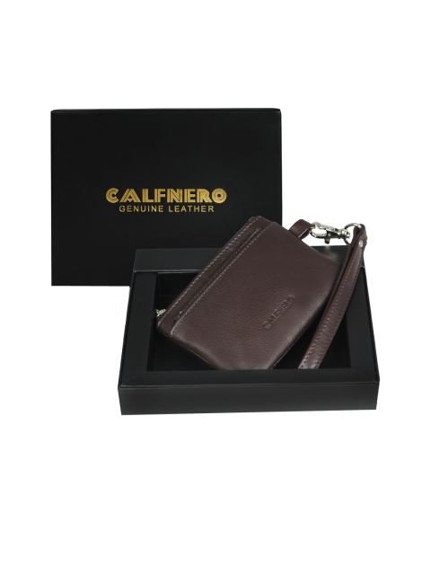 

CALFNERO Brown Solid Genuine Leather Zip-Around Wallet