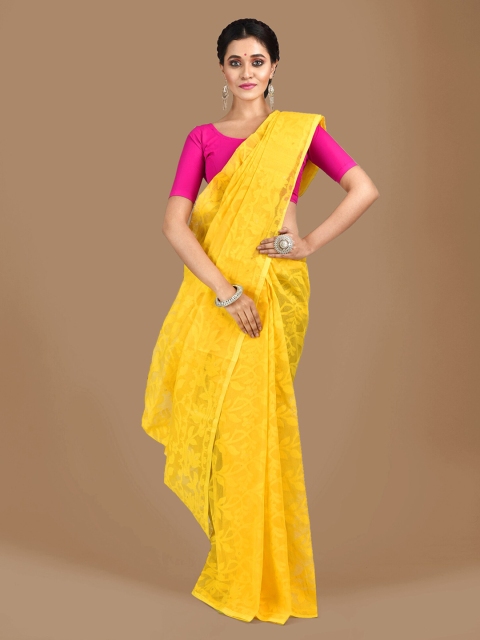 

Mitera Yellow Silk Cotton Woven Design Jamdani Saree
