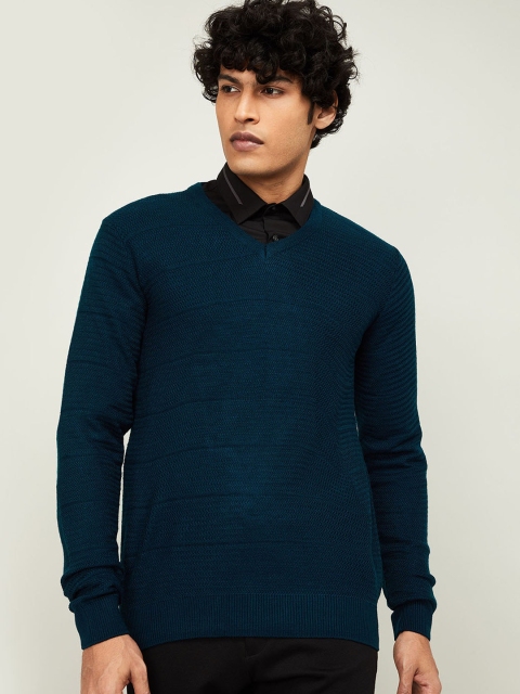

CODE by Lifestyle Men Teal Green Self-Design Pullover Sweater