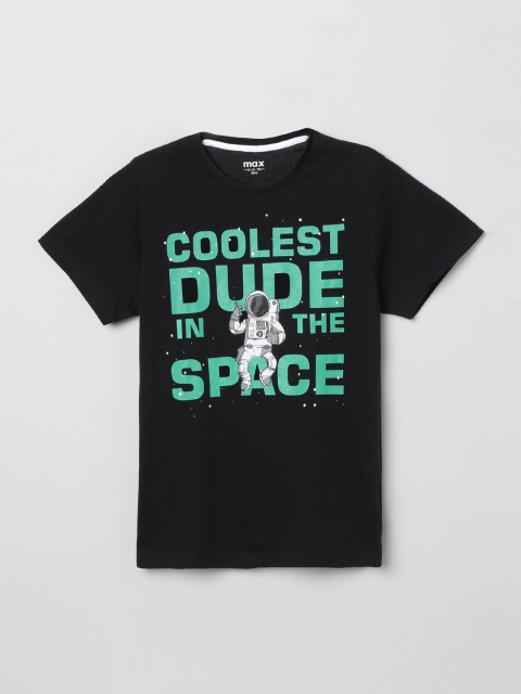 

max Boys Black & Green Printed Round Neck T-shirt