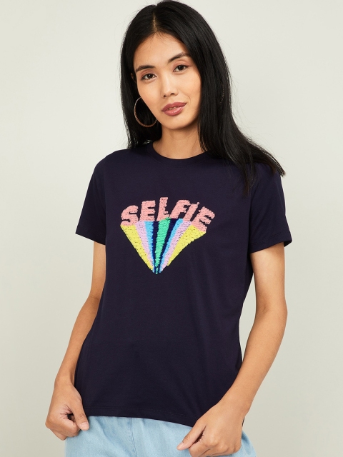 

Ginger by Lifestyle Women Navy Blue Printed Pure Cotton Top
