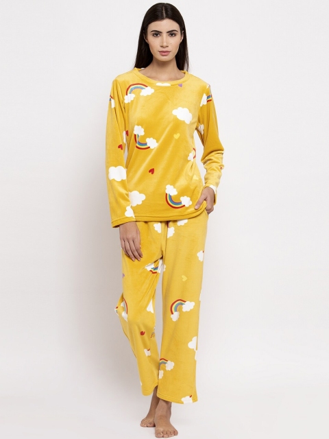 

Global Republic Women Mustard Yellow & White Printed Night Suit