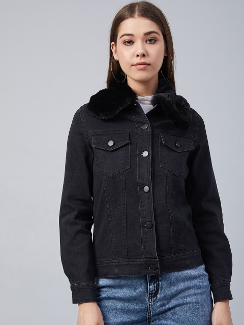 

StyleStone Women Black Checked Denim Jacket