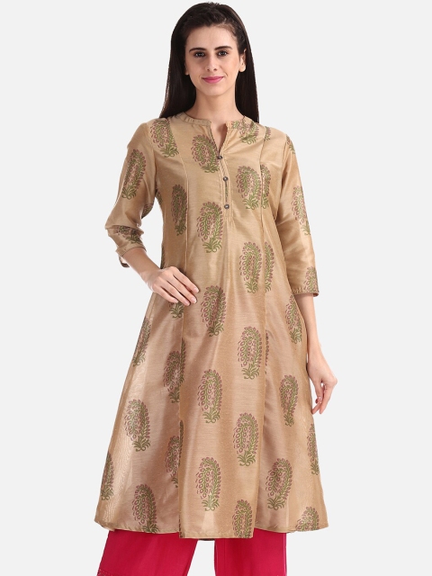 

Anahi Women Beige & Green Printed A-Line Kurta