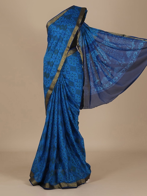 

Pothys Blue Printed Poly Crepe Saree