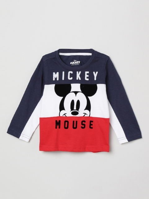 

max Boys Navy Blue & White Mickey Mouse Colourblocked Cotton Round Neck T-shirt