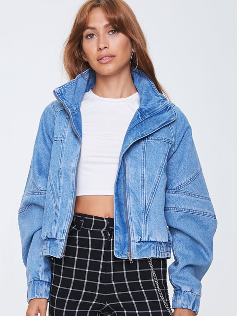 

FOREVER 21 Women Blue Solid Denim Jacket