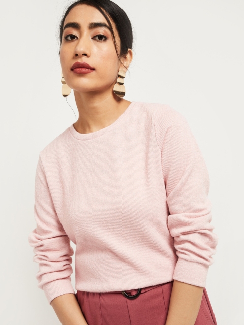 

max Women Pink Solid Pullover Sweater