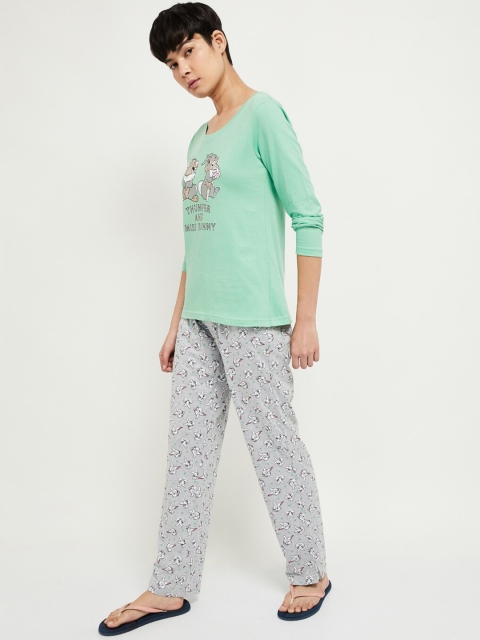 

max Women Green & Grey Printed Night Suit