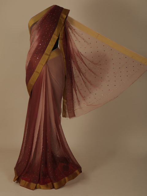 

Pothys Brown & Gold-Coloured Pure Georgette Embellished Saree