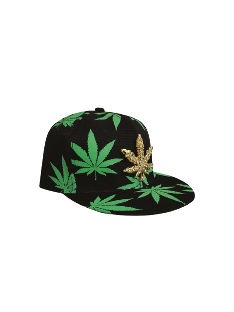 

Knotyy Unisex Black & Green Printed Denim Snapback Cap