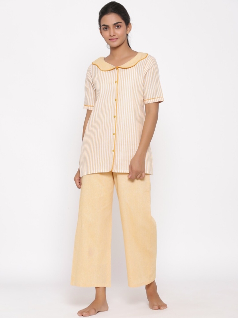 

Fabriko Women Yellow & White Striped Night Suit