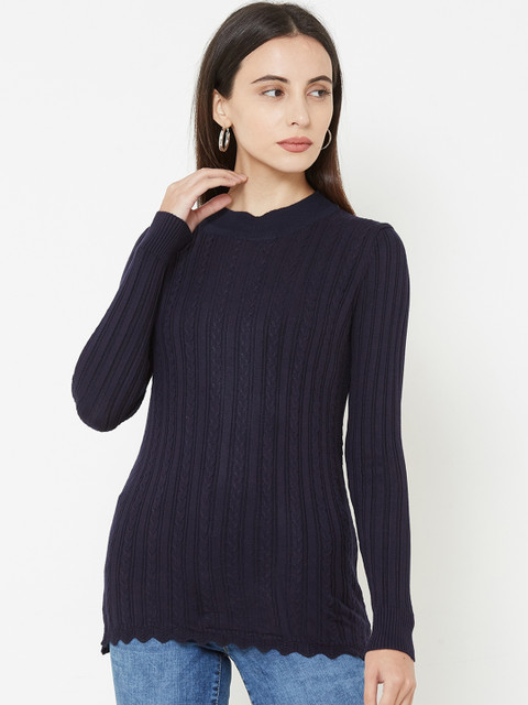 

Kraus Jeans Women Navy Blue Self-Design Longline Sweater